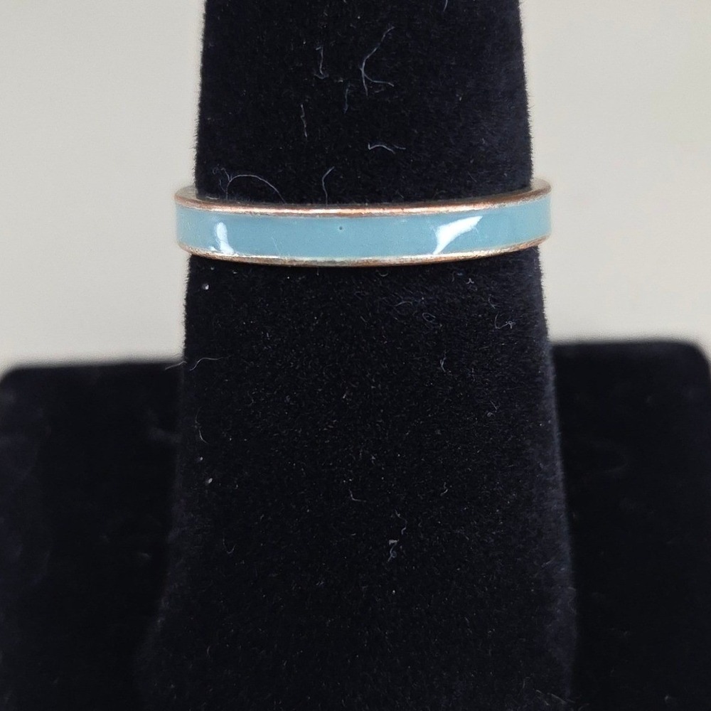 Light Blue Enamel Silver Tone Stackable Band Ring Size 8.5 Minimalist Modern